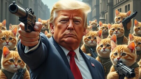 ハイチ系に備えて武装する猫とトランプ氏のネットミーム